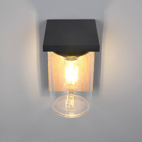Trio Lighting Vonkajšie nástenné svietidlo ARDILA, drevený vzhľad, výška 19 cm, kov/sklo, IP44, Svetlé drevo, Hliník, Moderný, Nástenné svietidlo