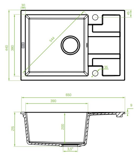 Laveo Barbados, 1-komorový granitový drez 650x440x215 mm, béžová, LAV-SBB_413T