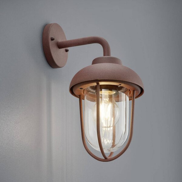 Trio Lighting Vonkajšie nástenné svietidlo DUERO, farba hrdza, výška 33 cm, kov/sklo, IP44, Hnedá / hrdzavá, Hliník, Nástenné svietidlo