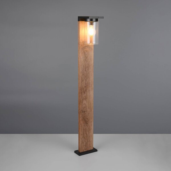 Trio Lighting Chodníkové svetlo ARDILA, drevený vzhľad, výška 100 cm, kov/sklo IP44, Svetlé drevo, Hliník, Moderný, Osvetlenie príjazdovej cesty
