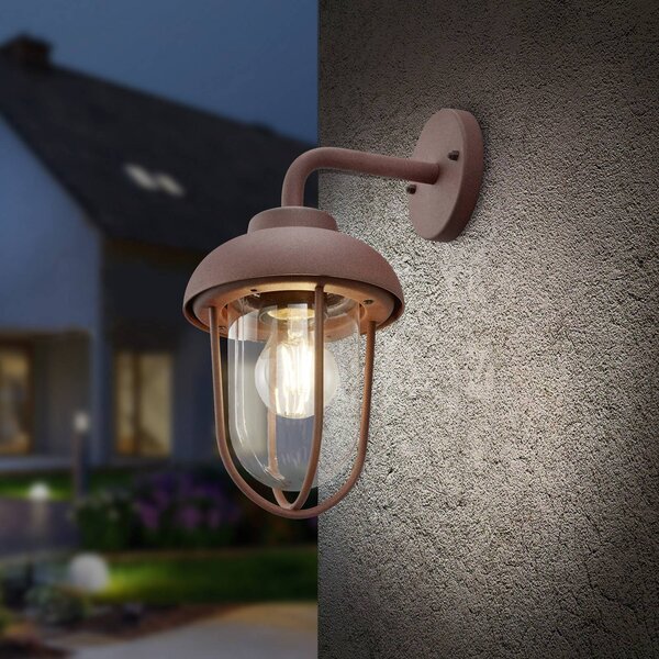 Trio Lighting Vonkajšie nástenné svietidlo DUERO, farba hrdza, výška 33 cm, kov/sklo, IP44, Hnedá / hrdzavá, Hliník, Nástenné svietidlo