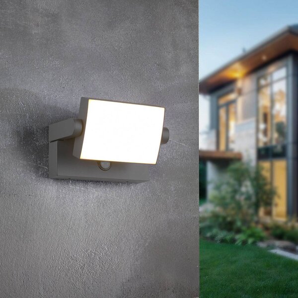 LED senzorové vonkajšie nástenné svietidlo KANSAS antracitová Šírka 20 cm IP54, Čierna, Hliník, Moderný, Nástenné svietidlo