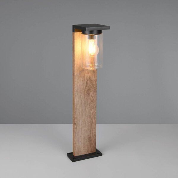 Trio Lighting Chodníkové svetlo ARDILA, drevený vzhľad, výška 65 cm, kov/sklo, IP44, Svetlé drevo, Hliník, Moderný, Osvetlenie príjazdovej cesty