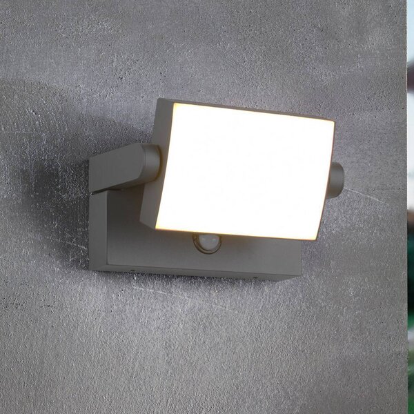 LED senzorové vonkajšie nástenné svietidlo KANSAS antracitová Šírka 20 cm IP54, Čierna, Hliník, Moderný, Nástenné svietidlo