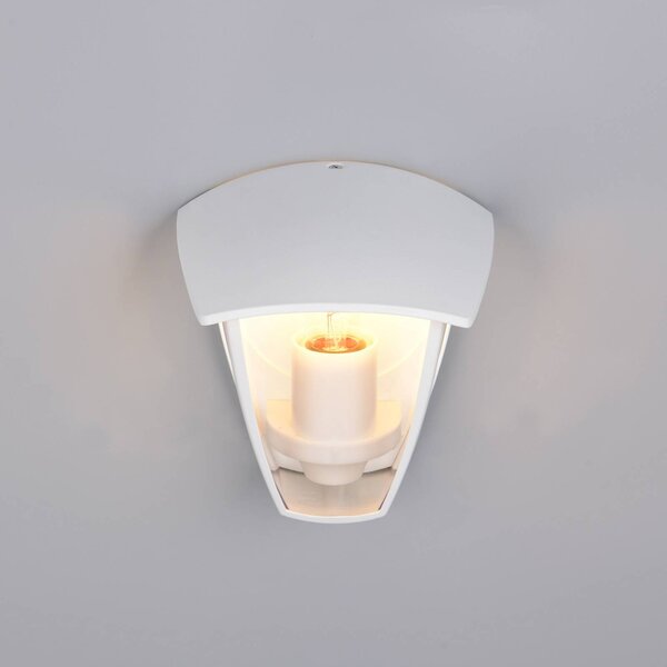Trio Lighting Vonkajšie nástenné svietidlo VENTA, biele, pätica hore, výška 24 cm, IP44, Biela / opálová, Hliník, Nástenné svietidlo