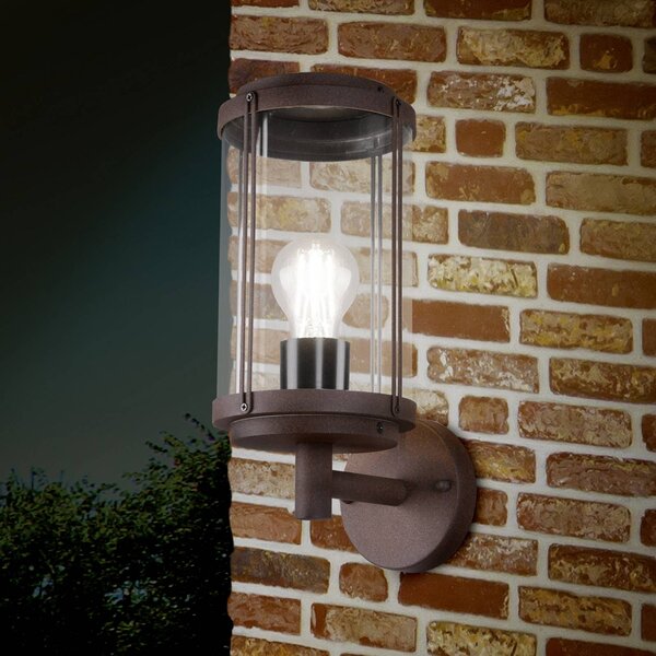 Trio Lighting Vonkajšie nástenné svietidlo TANARO, farba hrdza, výška 33 cm, kov IP44, Hnedá / hrdzavá, Hliník, Moderný, Nástenné svietidlo