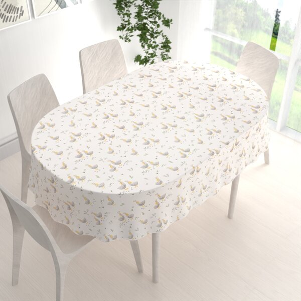 Biante Detský bavlnený oválny obrus Sandra SA-585 Sivé husičky na bielom 50x100 cm