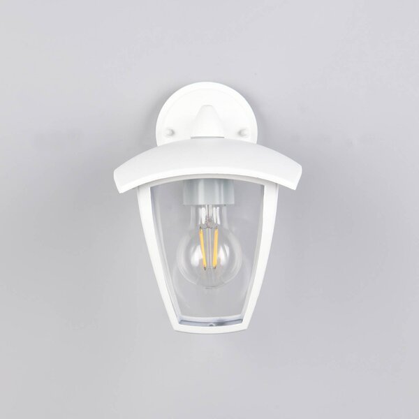 Trio Lighting Vonkajšie nástenné svietidlo VENTA, biele, pätica dole, výška 24 cm IP44, Biela / opálová, Hliník, Nástenné svietidlo