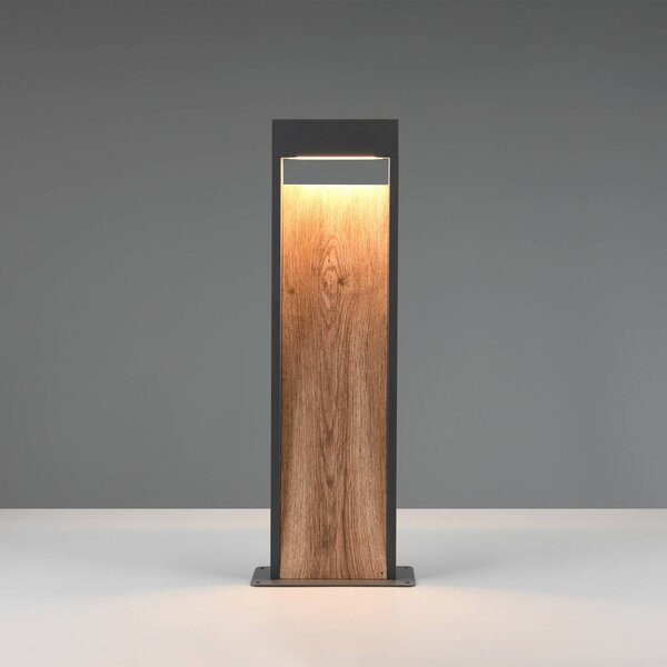 Trio Lighting chodníkové LED svetlo SALMON, drevený vzhľad, výška 60 cm, kov, IP44, Svetlé drevo, Hliník, Moderný, Osvetlenie príjazdovej cesty