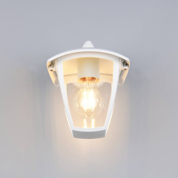 Trio Lighting Vonkajšie nástenné svietidlo VENTA, biele, pätica dole, výška 24 cm IP44, Biela / opálová, Hliník, Nástenné svietidlo