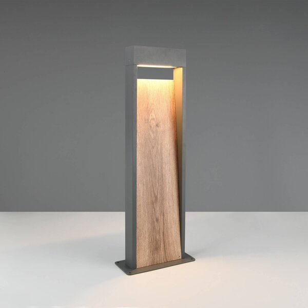 Trio Lighting chodníkové LED svetlo SALMON, drevený vzhľad, výška 60 cm, kov, IP44, Svetlé drevo, Hliník, Moderný, Osvetlenie príjazdovej cesty