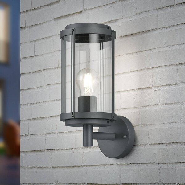 Trio Lighting Vonkajšie nástenné svietidlo TANARO, antracitová farba, výška 33 cm, kov, IP44, Čierna, Hliník, Moderný, Nástenné svietidlo