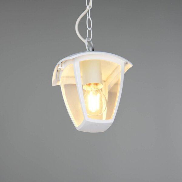 Vonkajšia závesná lampa VENTA, biela, 17 x cm, kov, IP44, Biela / opálová, Hliník, Závesné svietidlo