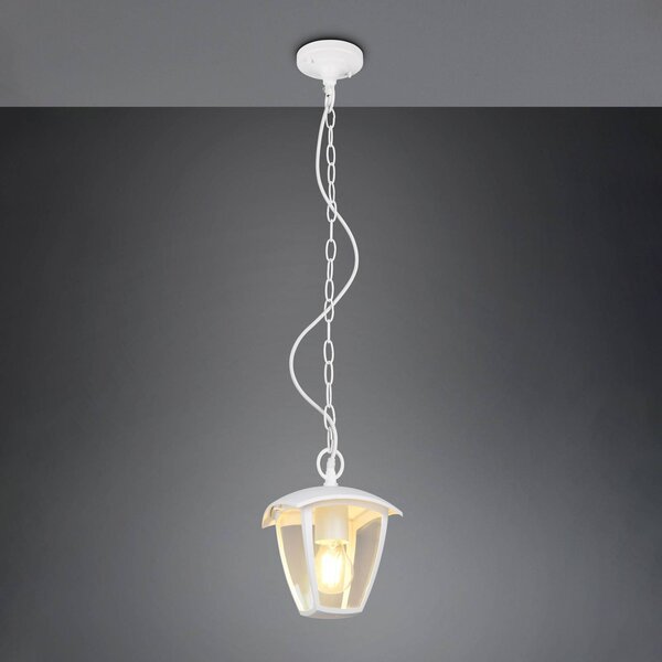 Vonkajšia závesná lampa VENTA, biela, 17 x cm, kov, IP44, Biela / opálová, Hliník, Závesné svietidlo