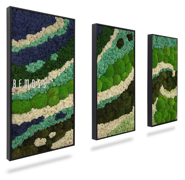 Machový set obrazov BEMOSS® ORTHO SWIRL - 3ks 40 x 80 cm