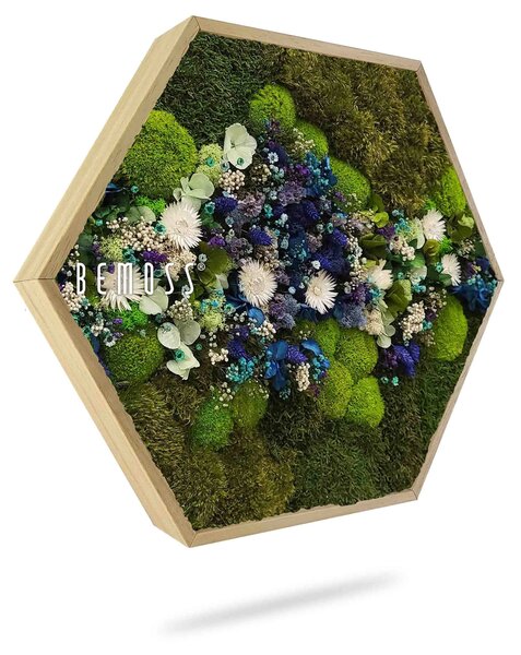 Machový Hexagon RASTLINY Acebo BLUE - Priemer 30 cm (v najširšom mieste šesťuholníka)