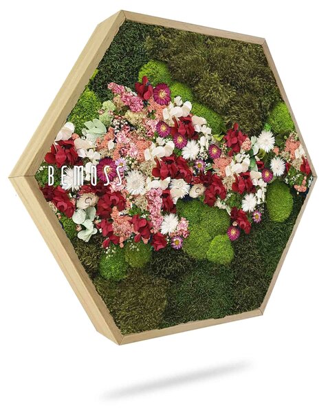 Machový Hexagon RASTLINY Acebo PINK - Priemer 30 cm (v najširšom mieste šesťuholníka)