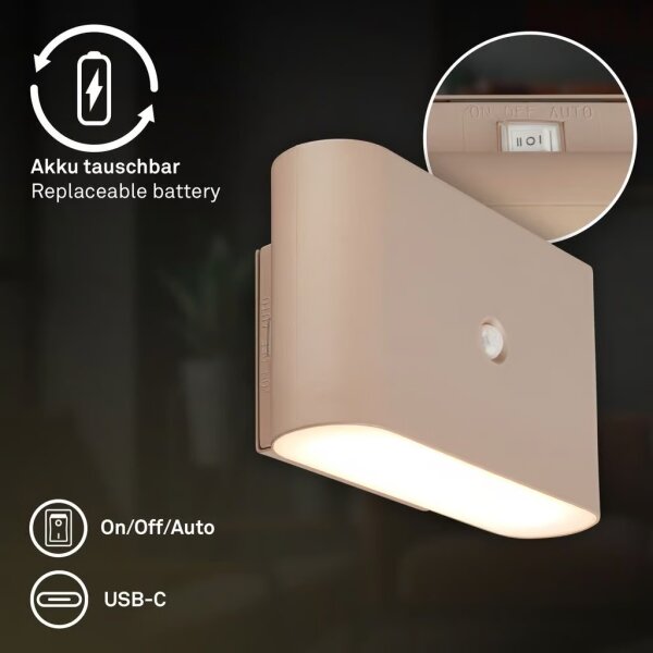 Briloner 3878011 - LED nabíjateľné nástenné svietidlo so senzorom CHAT LED/3W/5V 2000 mAh béžová