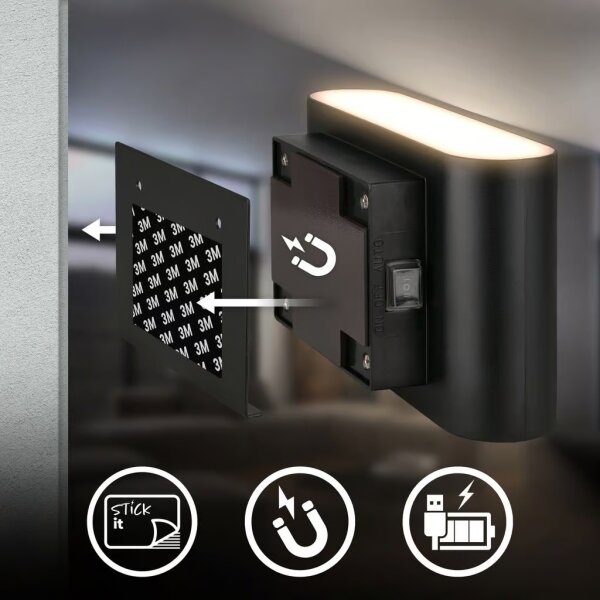 Briloner 3878015 - LED nabíjateľné nástenné svietidlo so senzorom CHAT LED/3W/5V 2000 mAh čierna