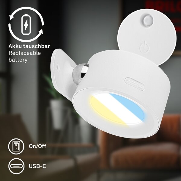 Briloner 3896016 - LED nabíjateľné stmievateľné nástenné svietidlo TARI LED/1,6W/5V 1500 mAh biela