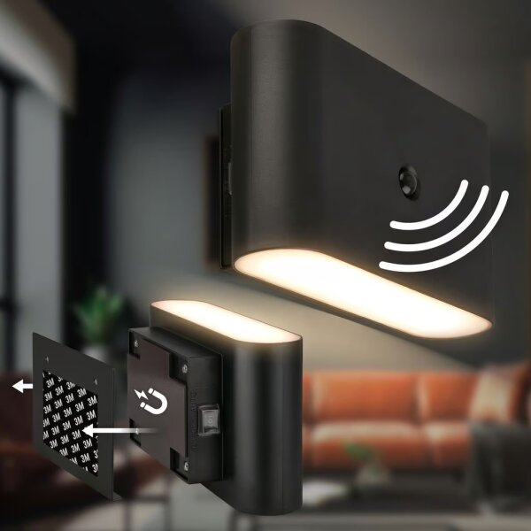 Briloner 3878015 - LED nabíjateľné nástenné svietidlo so senzorom CHAT LED/3W/5V 2000 mAh čierna