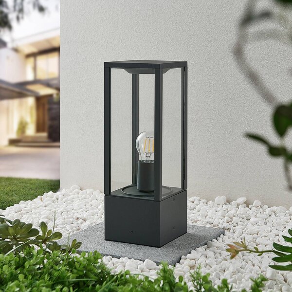 Lindby Podlahová lampa Peldar, antracitová/číra, výška 40 cm, sklo, Čierna, Hliník, Moderný, Vonkajčie stĺpové osvetlenie