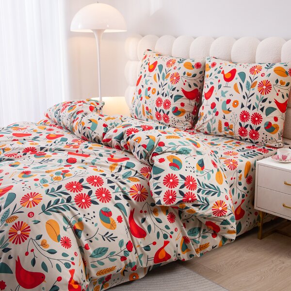 Obliečky z mikrovlákna RETRO VTÁČIK farebné Rozmer obliečky: 2 ks 70 x 90 cm | 200 x 220 cm