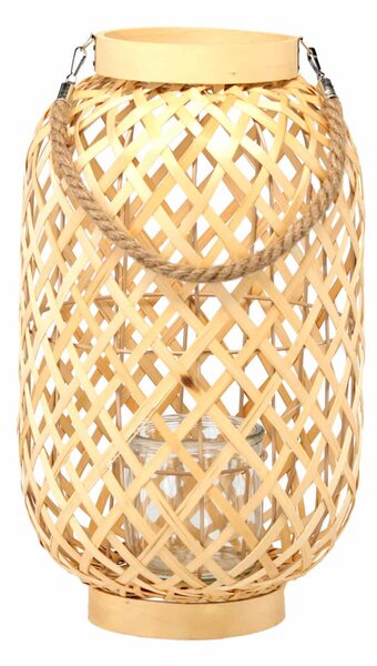 Prútený lampión s dreveným rámom 40 cm