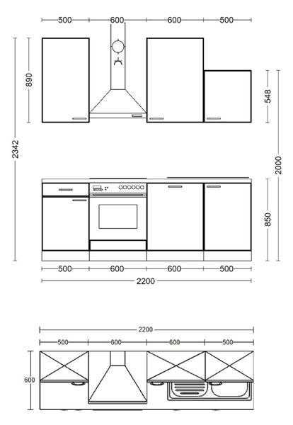 KUCHYNSKÁ LINKA CARA 220 cm FlexWell - Online Only kuchyne, Online Only