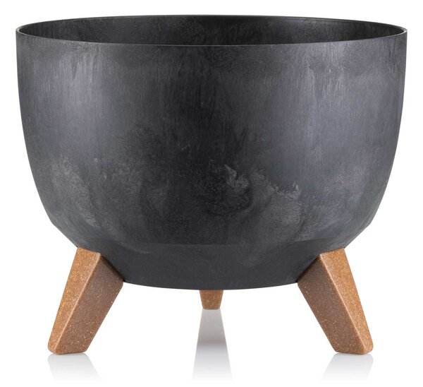PLASTOVÝ KVETINÁČ ROSA LINEA SADA 2KS 15X24,3 CM+18,3X29,2 CM IMITÁCIA BETÓNU ČIERNA