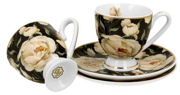 Porcelánová šálka na nohe s podšálkou English Roses Black 90 ml sada 2ks