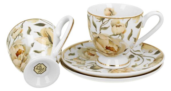 Porcelánová šálka na nohe s podšálkou English Roses White 90 ml sada 2ks
