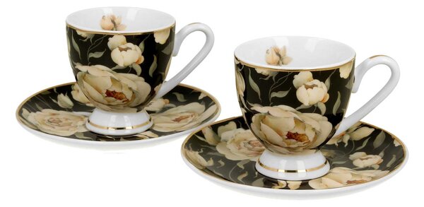 Porcelánová šálka na nohe s podšálkou English Roses Black 90 ml sada 2ks
