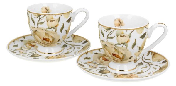 Porcelánová šálka na nohe s podšálkou English Roses White 90 ml sada 2ks