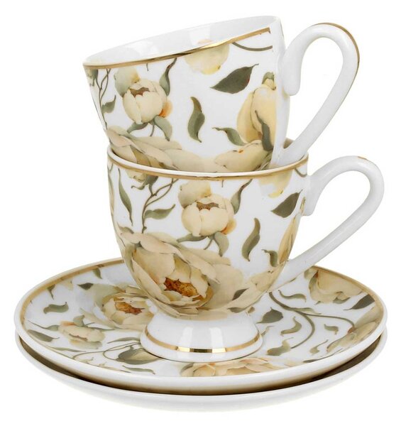 Porcelánová šálka na nohe s podšálkou English Roses White 90 ml sada 2ks