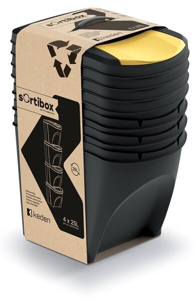 Prosperplast Odpadkový kôš na triedenie odpadu, 4ks x 25l SORTIBOX XL - čierne
