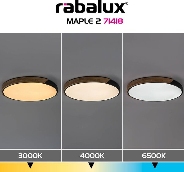 Stropné svietidlo LED 3000 / 4000 / 6500K čierna, drevo IP20 Rabalux MAPLE2 71418