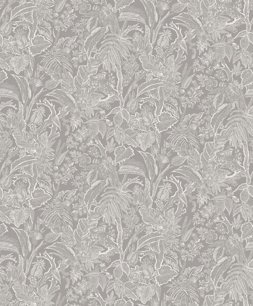 Sivo-strieborná vliesová tapeta s kvetinami a listami, SUM501, Summer, Khroma by Masureel