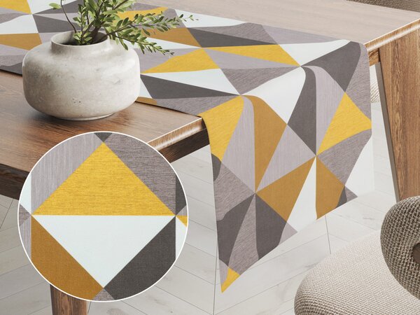 Biante Zamatový behúň na stôl Tamara TMR-020 Žlto-sivé trojuholníky 20x120 cm