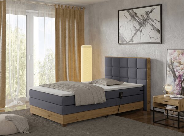 KONDELA Elektrická polohovacia posteľ, boxspring, tmavosivá/dub artisan, 120x200, TIANA
