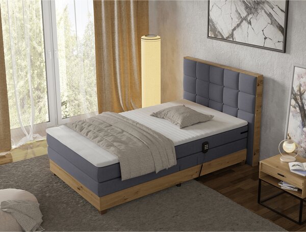 KONDELA Elektrická polohovacia posteľ, boxspring, tmavosivá/dub artisan, 120x200, TIANA