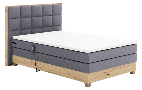 KONDELA Elektrická polohovacia posteľ, boxspring, tmavosivá/dub artisan, 120x200, TIANA