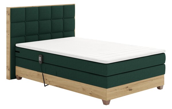 KONDELA Elektrická polohovacia posteľ, boxspring, zelená/dub artisan, 120x200, TIANA