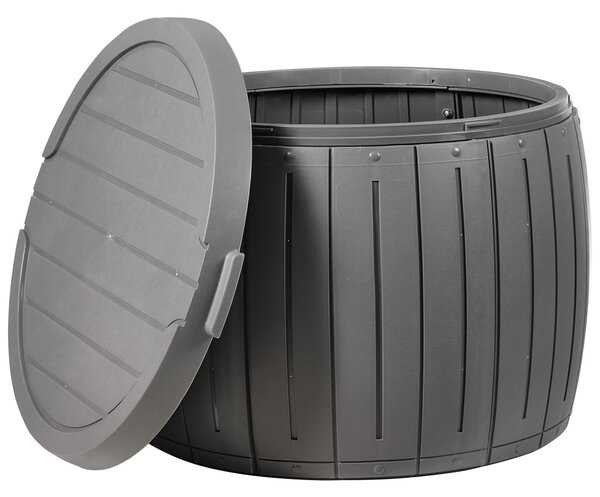 Záhradný úložný box sivý plast ⌀ 56 cm okrúhly tvar s držadlami na vonkajšie textílie exteriér