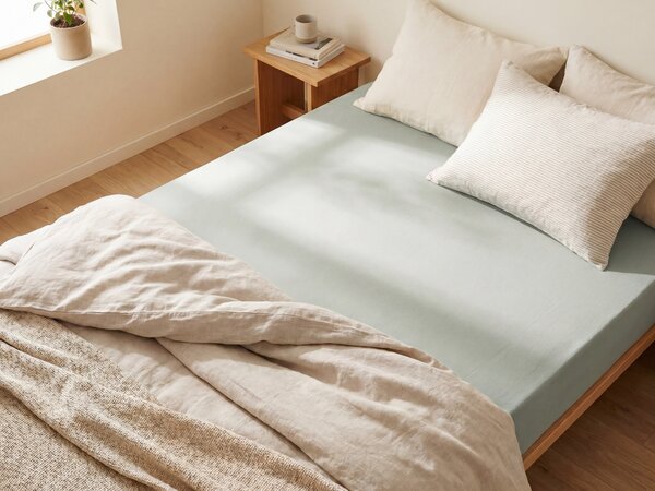 Napínacie prestieradlo svetlozelené bavlnené 90 x 200 cm elastické okraje klasická posteľná plachta textílie do spálne