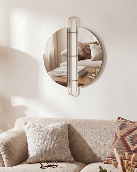 Nástenné zrkadlo zlaté kovové ø 52 cm okrúhly rám nástenný doplnok do domácnosti glamour štýl minimalistické