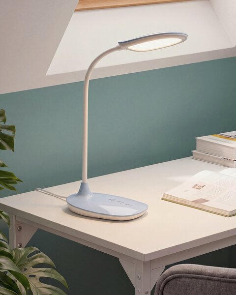 Stolná LED lampa modrá syntetický materiál 3 režimy teploty svetla so stmievačom nastaviteľná kancelária