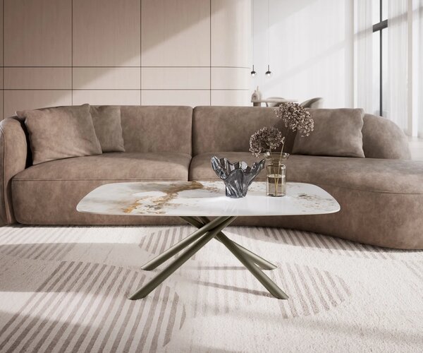 DELIFE Konferenčný stolík Edge zaoblený tvar 120x70 cm keramika Minas Melange Sarity kov efektový povrch titánová farba