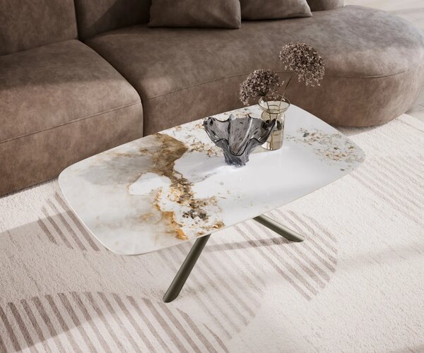 DELIFE Konferenčný stolík Edge zaoblený tvar 120x70 cm keramika Minas Melange Sarity kov efektový povrch titánová farba