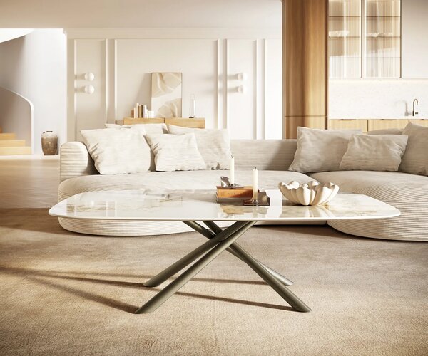 DELIFE Konferenčný stolík Edge zaoblený 140x80 cm keramika Minas Melange Sarity kov titánová farba